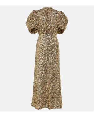 ROTATE BIRGER CHRISTENSEN Sequined Puff-Sleeve Midi Dress - Natural