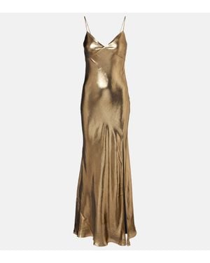 Self-Portrait Satin Maxi Dresss - Yellow