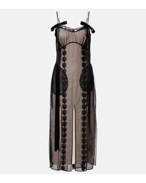 Simone Rocha Lace-Trimmed Sheer Midi Dress - Black
