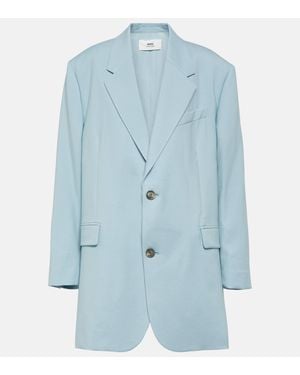 Ami Paris Single-Breasted Virgin Wool Blazer - Blue