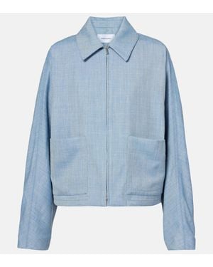 Ferragamo Cropped Wool, Silk, And Linen Blouson - Blue
