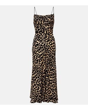 Balmain Leopard-Print Velvet Midi Dress - Natural