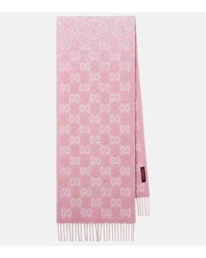 Gucci Gg Alpaca And Wool-Blend Scarf - Pink