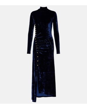 Rabanne Vestido Midi De Terciopelo Drapeado - Azul
