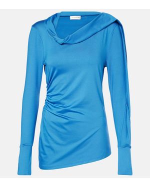Victoria Beckham Ruched Asymmetric Jersey Top - Blue