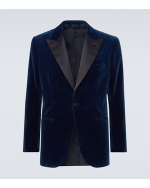 Brioni Satin-Trimmed Cotton Velvet Tuxedo Jacket - Blue