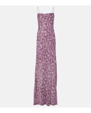 Dries Van Noten Printed Silk Chiffon Slip Dress - Purple