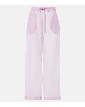 KHAITE Trenton Silk-Blend Organza Wide-Leg Pants - Pink