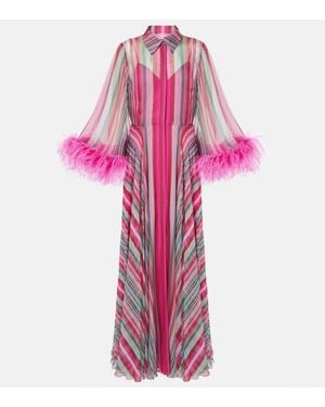 Valentino Feather-Trimmed Silk Chiffon Gown - Pink