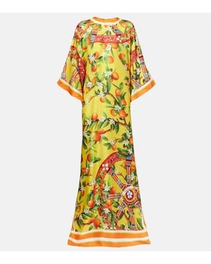 Dolce & Gabbana Printed Silk Maxi Dress - Yellow