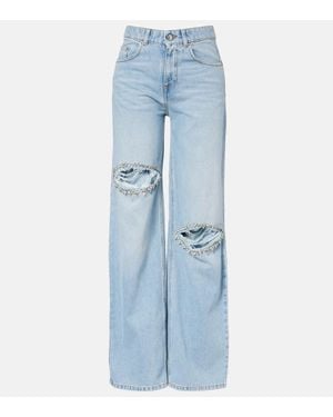 Area Distressed Embellished Wide-Leg Jeans - Blue