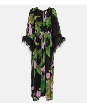 FARM Rio Anthurium Floral Fringed Kaftan - Green