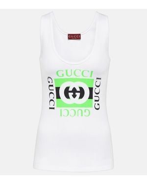 Gucci Rib Cotton Tank Top With Print - White