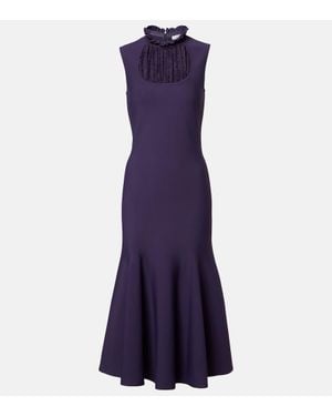 McQueen Lace-Trimmed Ruffled Midi Dress - Purple