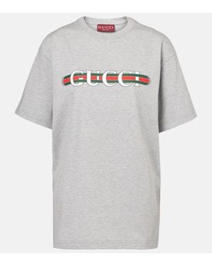 Gucci Bedrucktes T-Shirt Aus Baumwoll-Jersey - Grau