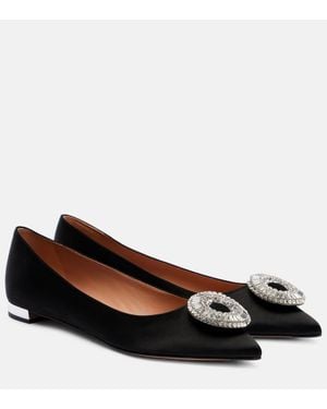 Aquazzura Crystal Hoop Satin Ballet Flats - Black