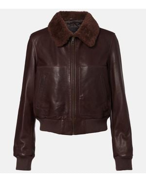 Nili Lotan Shearling-Trimmed Leather Jacket - Brown