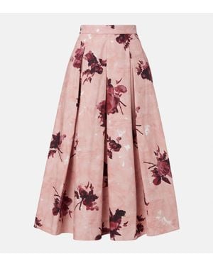 Erdem Floral Pleated Cotton Poplin Midi Skirt - Pink