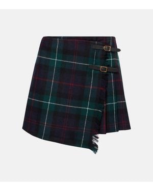 Polo Ralph Lauren Plaid Pleated Wool Twill Wrap Skirt - Blue