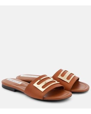 Victoria Beckham B Buckle Leather Slides - Brown