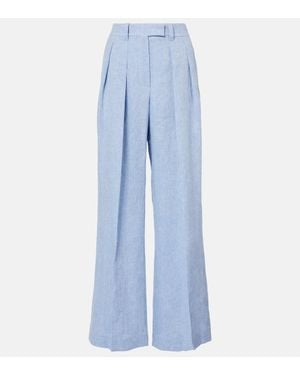 Brunello Cucinelli Weite High-Rise-Hose Aus Einem Leinengemisch - Blau
