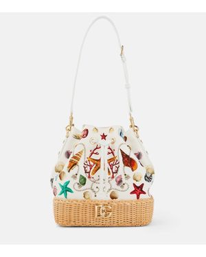 Dolce & Gabbana Bucket-Bag Capri DG aus Canvas mit Raffiabast - Weiß