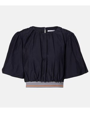 Veronica Beard Crop Top Gabriela De Algodon Y Seda - Azul