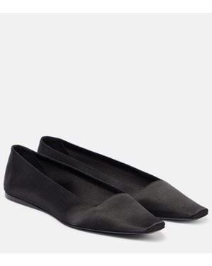 Saint Laurent Poppy Crepe Satin Ballet Flats - Black