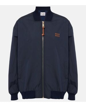 Miu Miu Logo-Patches Bomber Jacket - Blue