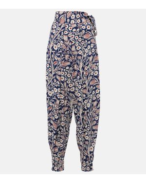 Loro Piana Printed Silk Tapered Trousers - Blue