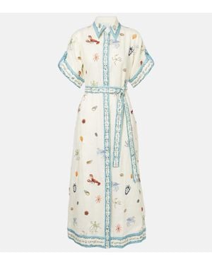 ALÉMAIS Sandy Embroidered Linen Shirt Dress - White