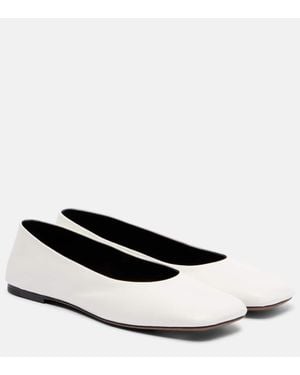 The Row Square Leather Ballet Flats - White