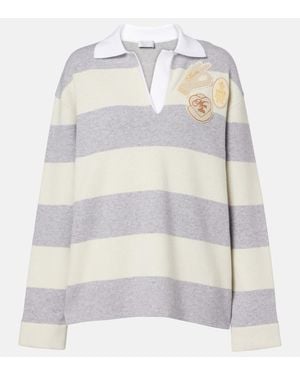 Moncler Striped Wool And Cotton-Blend Polo Shirt - Gray