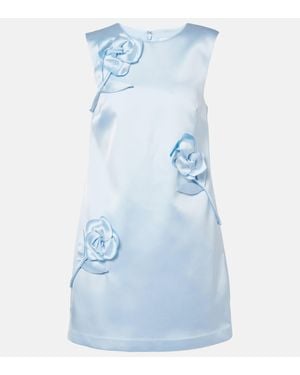 Self-Portrait Floral-applique Satin Minidress - Blue