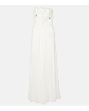 Costarellos Adamaris Embellished Floral Strapless Gown - White