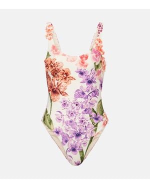Agua Bendita Floral-Applique Swimsuit - Pink