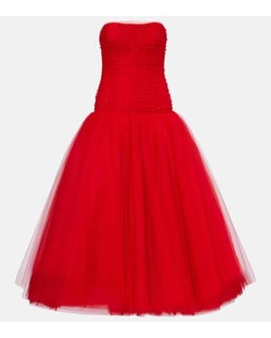 Carolina Herrera Embellished Strapless Tulle Gown - Red