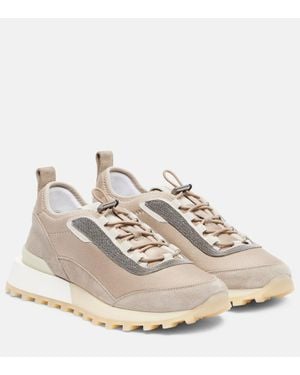 Brunello Cucinelli Runner Suede And Canvas Trainers - White