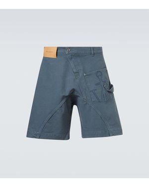 JW Anderson Twisted Cotton Canvas Bermuda Trousers - Blue