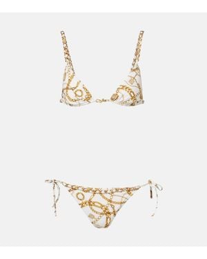Balmain Bikini Estampado Con Cadena - Metálico