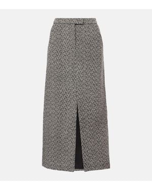 Self-Portrait Herringbone High-Rise Midi Skirt - Grey