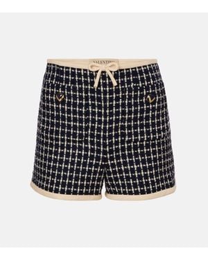 Valentino Vlogo Checked Wool-Blend Boucle Shorts - Black