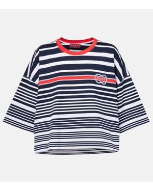 Gucci Camiseta Cropped De Algodon A Rayas - Azul