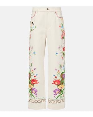 Valentino High-Rise Floral Embroidered Straight Jeans - White