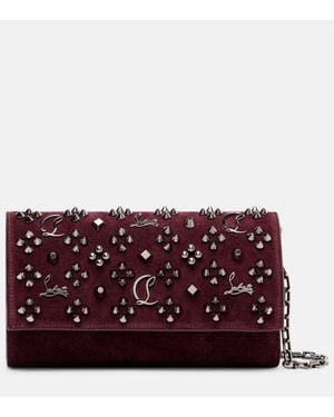 Christian Louboutin Paloma Studded Suede Wallet On Chain - Red