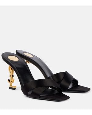 Saint Laurent Mules Opyum 85 De Crepe Saten - Negro