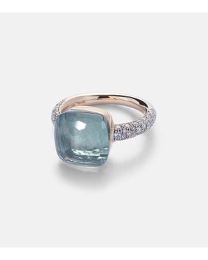 Pomellato Bague Nudo En Or Blanc Et Rose 18 Ct, Topaze Et Diamants - Bleu