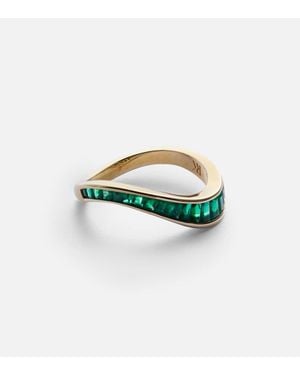 Rainbow K Wave 9Kt Rind With Emeralds - Green