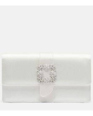 Manolo Blahnik Capri Embellished Satin Clutch - White