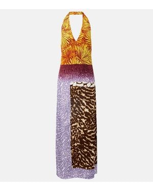 Dries Van Noten Vestido Largo Estampado Con Cuello Halter - Multicolor